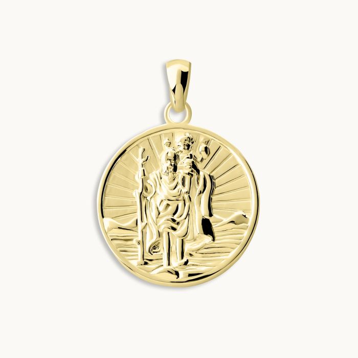 Gold Plated Sterling Silver 20mm Round St Christopher Pendant