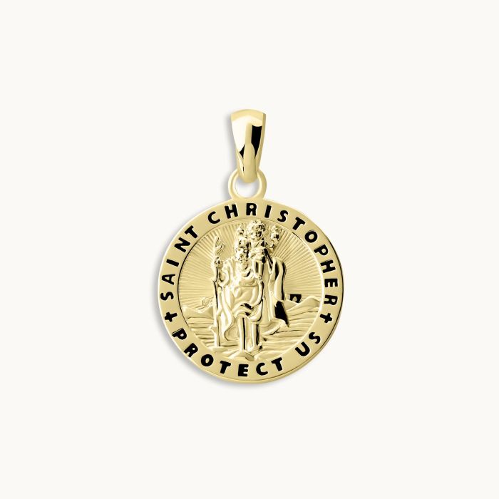 Gold Plated Sterling Silver 16mm Round St Christopher Pendant