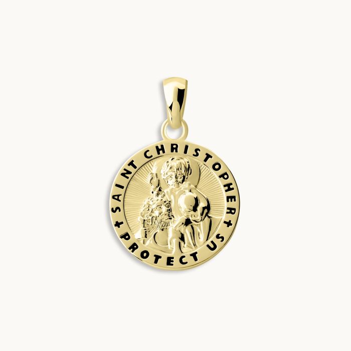 Gold Plated Sterling Silver 16mm Round St Christopher Pendant