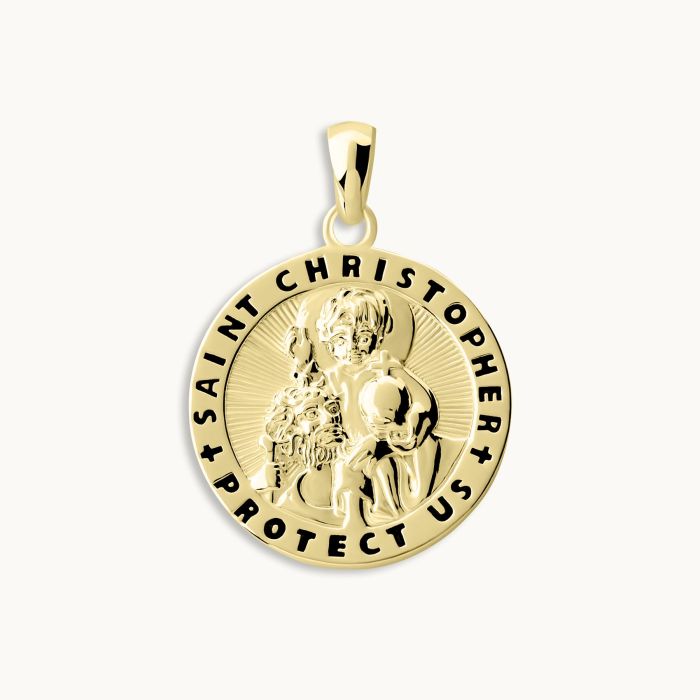 Gold Plated Sterling Silver 20mm Round St Christopher Pendant