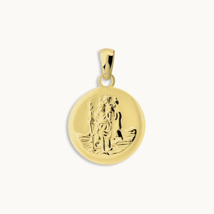 Gold Plated Sterling Silver 16mm Round St Christopher Pendant