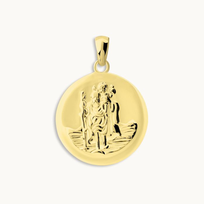 Gold Plated Sterling Silver 20mm Round St Christopher Pendant