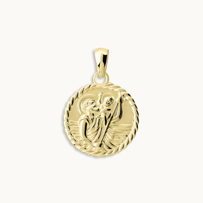 Gold Plated Sterling Silver 16mm Round St Christopher Pendant