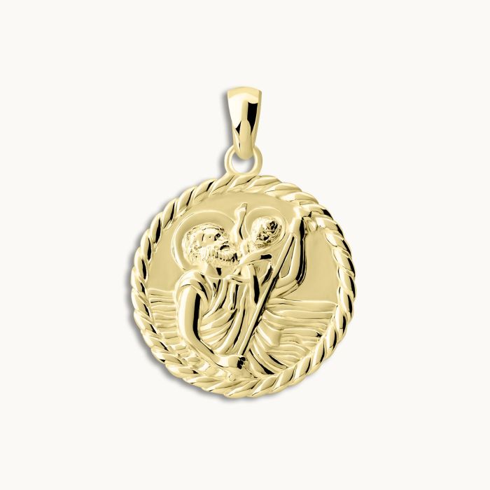 Gold Plated Sterling Silver 20mm Round St Christopher Pendant