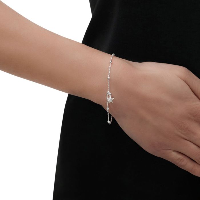 Sterling Silver  Puffy Star Beaded Extendable Trace Bracelet