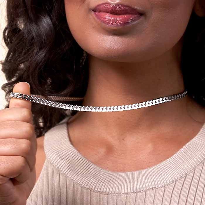 Sterling Silver 4.7mm Diamond Cut Square Curb Chain Necklace