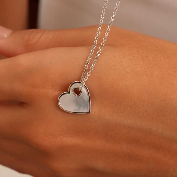 Sterling Silver Mother of Pearl Heart Necklace