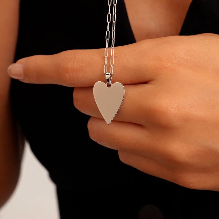 Sterling Silver Heart Disc Necklace