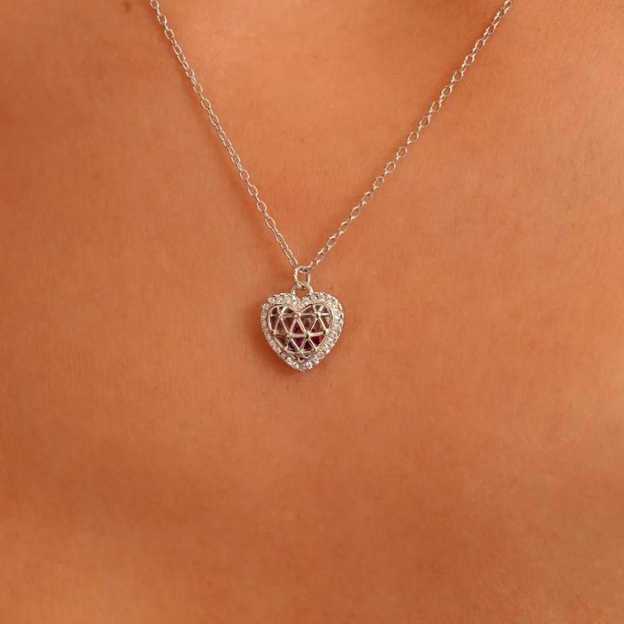 Sterling Silver Cubic Zirconia Heart Necklace