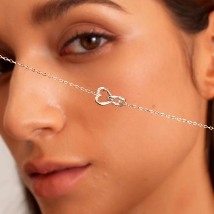 Sterling Silver Entwined Double Heart Necklace