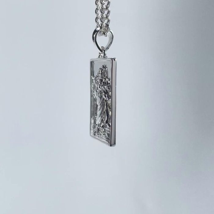 Sterling Silver Medium Rectangle St Christopher Necklace