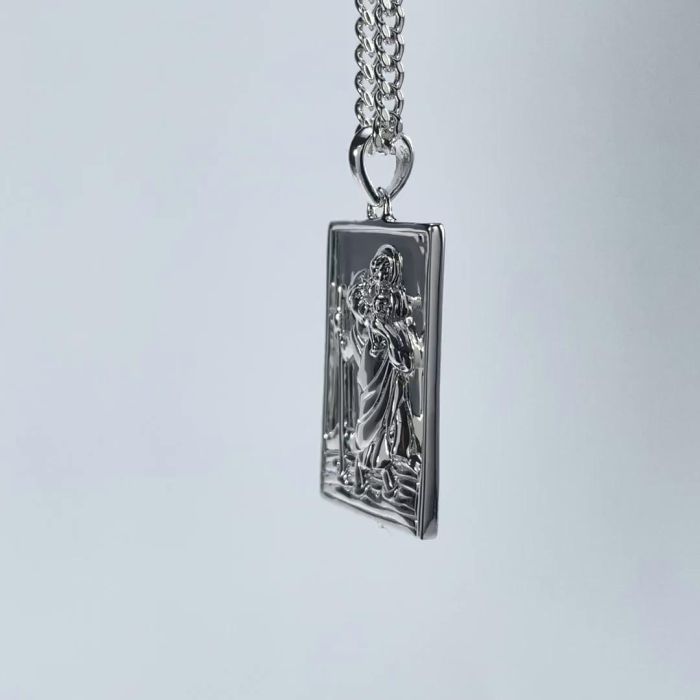 Sterling Silver Large Rectangle St Christopher Necklace