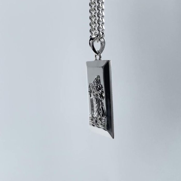 Sterling Silver Large Rectangle St Christopher Necklace