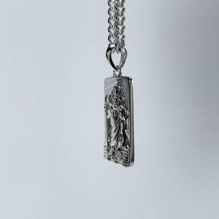 Sterling Silver Medium Rectangle St Christopher Necklace