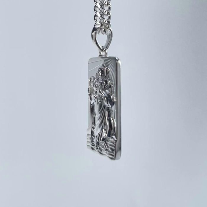 Sterling Silver Large Rectangle St Christopher Necklace