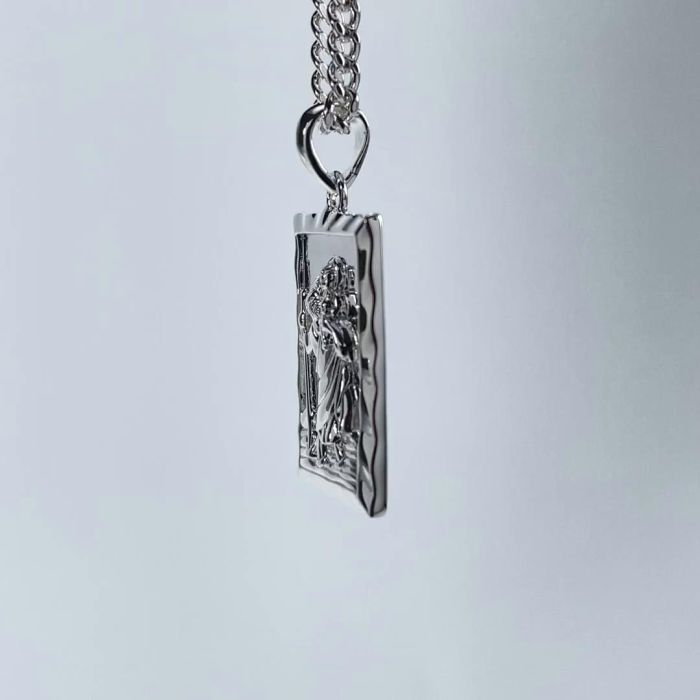 Sterling Silver Medium Rectangle St Christopher Necklace