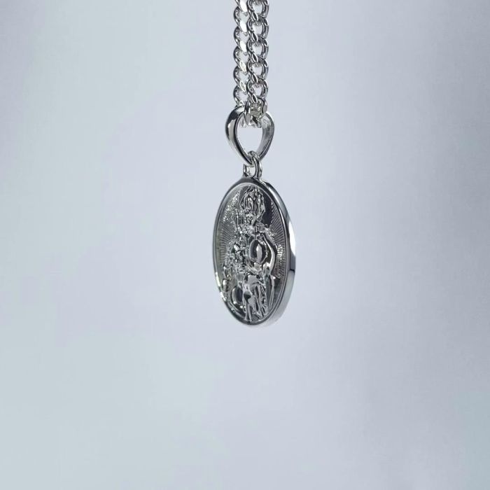 Sterling Silver 16mm Round St Christopher Necklace