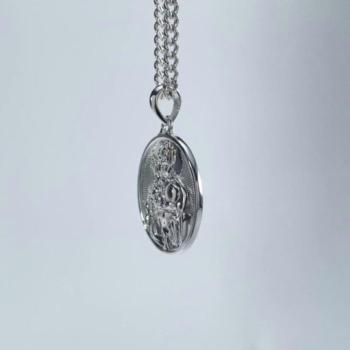 Sterling Silver 20mm Round St Christopher Necklace