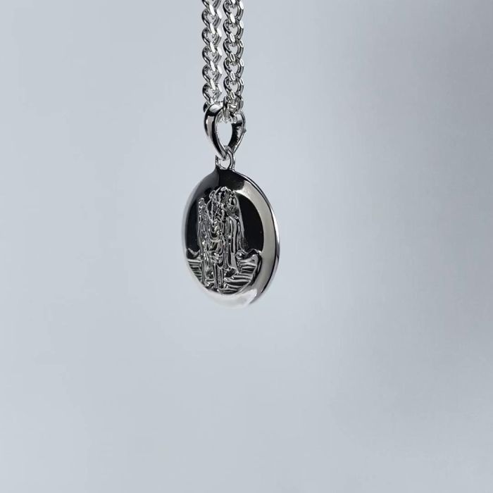 Sterling Silver 16mm Round St Christopher Necklace