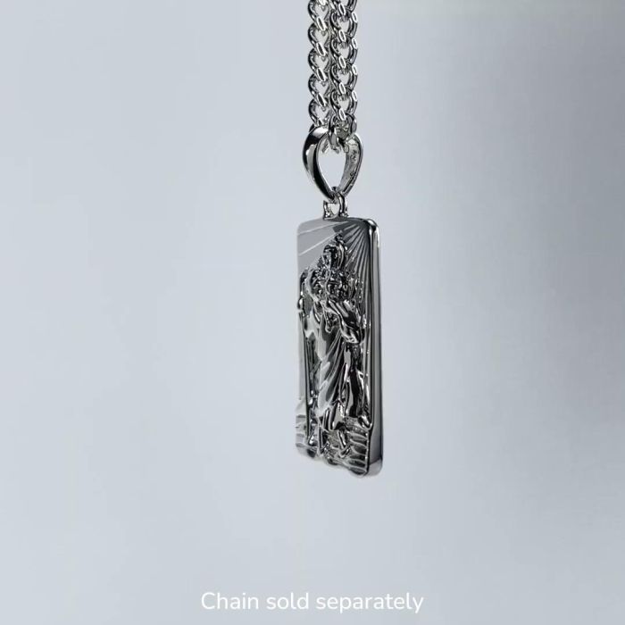 Sterling Silver Medium Rectangle St Christopher Pendant