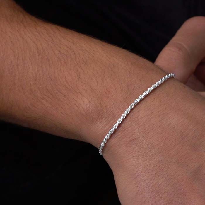 Sterling Silver 2.3mm Diamond Cut Rope Link Bracelet