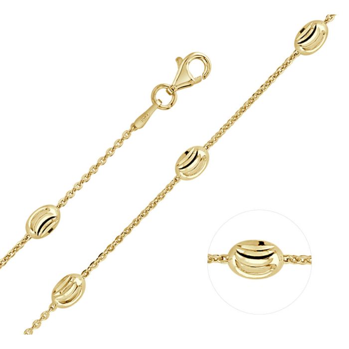 9ct Yellow Gold Plated Sterling Silver Oval Beaded Diamond Cut Trace Chain Necklace