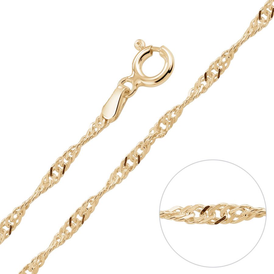 9ct Gold Plated Sterling Silver 2mm Diamond Cut Singapore Chain Necklace