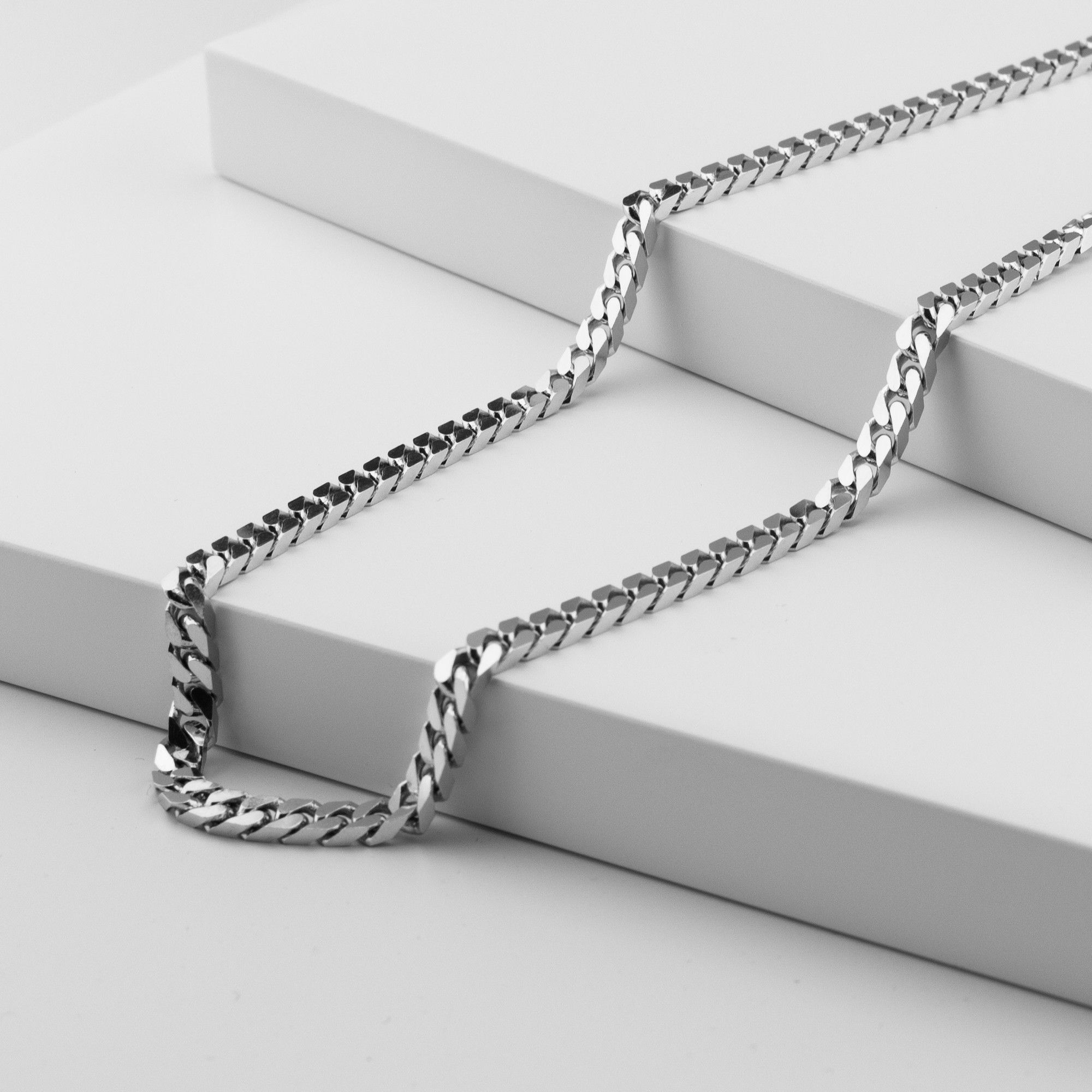 Sterling Silver 47mm Diamond Cut Square Curb Chain Necklace 