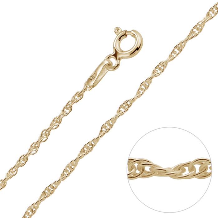  9ct Yellow Gold Plated 1.5mm Loose Rope Prince Of Wales Chain Necklace