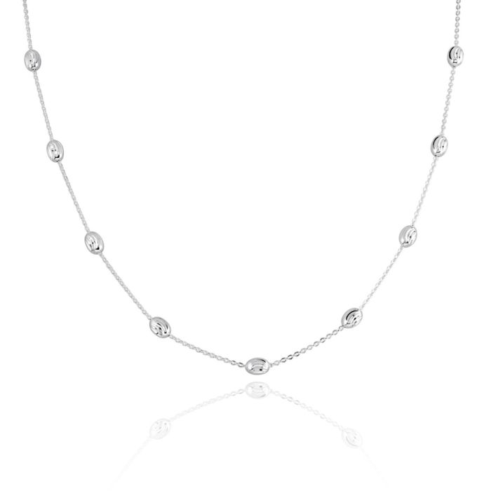 Sterling Silver Oval Beaded Diamond Cut Trace Chain Necklace