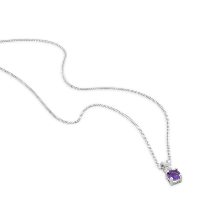 Sterling Silver February Amethyst Birthstone Necklace with Curb Chain