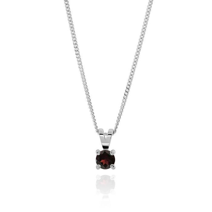 Sterling Silver January Garnet Birthstone Necklace with Curb Chain