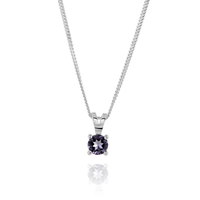 Sterling Silver June Light Amethyst Birthstone Necklace with Curb Chain