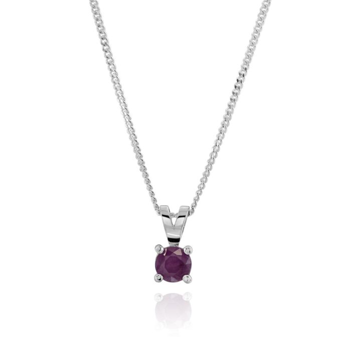 Sterling Silver July Ruby Birthstone Necklace with Curb Chain