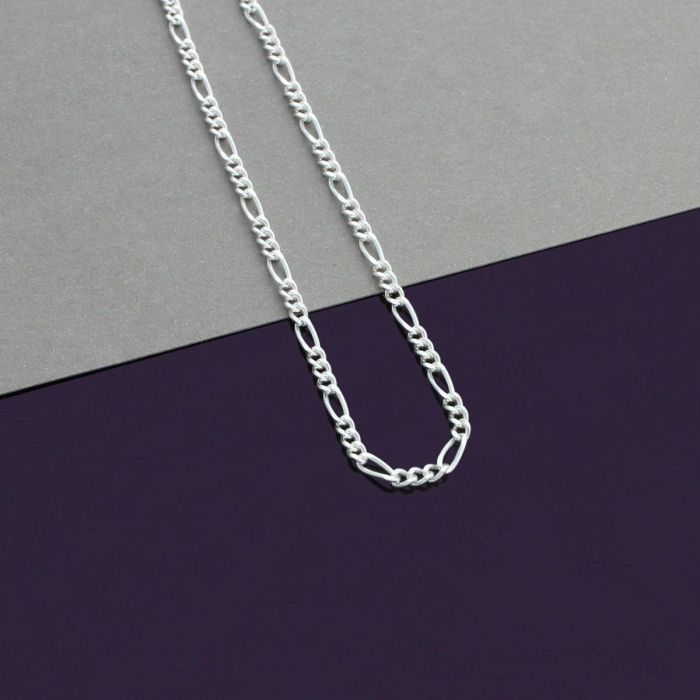Sterling Silver 2.1mm Diamond Cut Figaro Chain Necklace