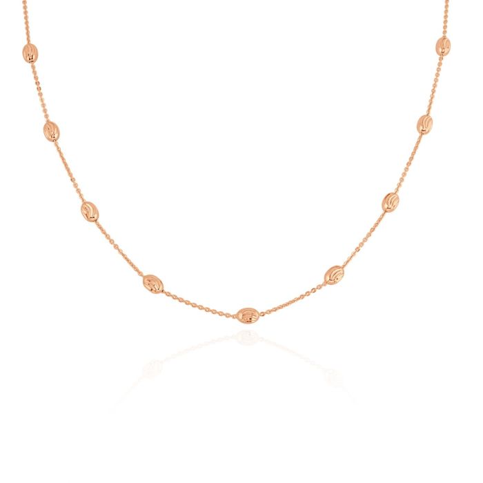 9ct Rose Gold Plated Sterling Silver Oval Beaded Diamond Cut Trace Chain Necklace
