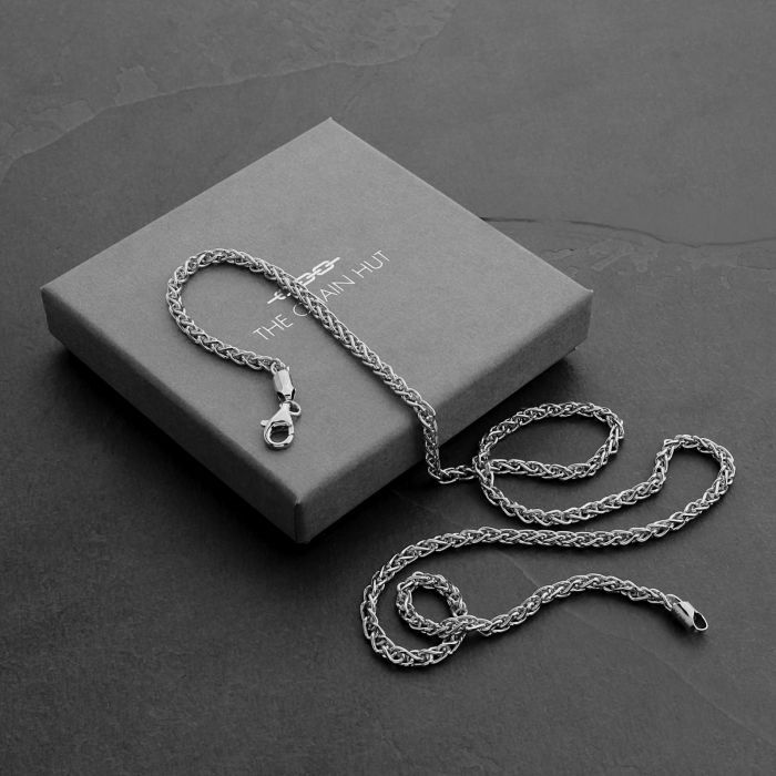 Sterling Silver 3.4mm Spiga Wheat Chain Necklace Heavy