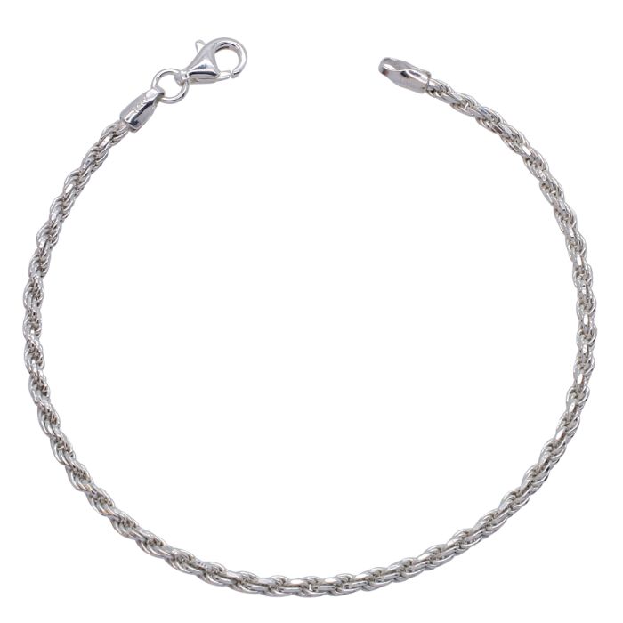 Sterling Silver 2.3mm Diamond Cut Rope Link Bracelet