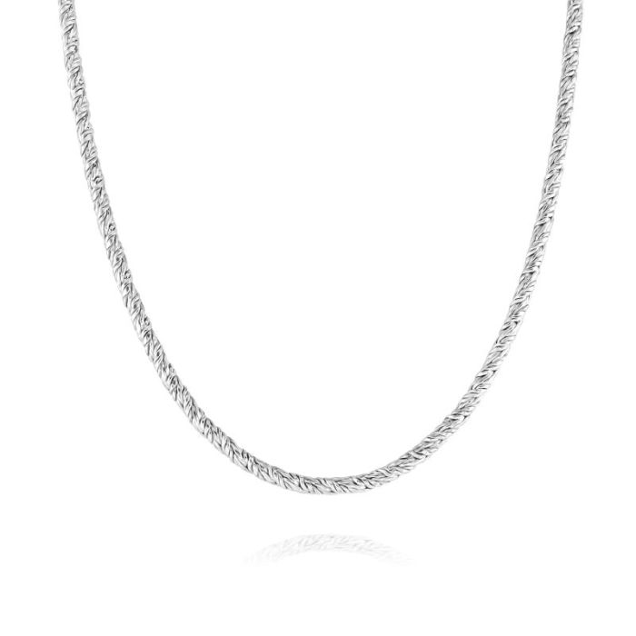 Sterling Silver 3mm Twisted Round Foxtail Chain Necklace