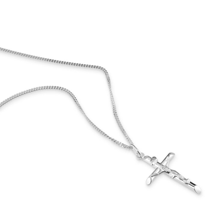 Sterling Silver Medium Cross Crucifix Necklace with Curb Chain