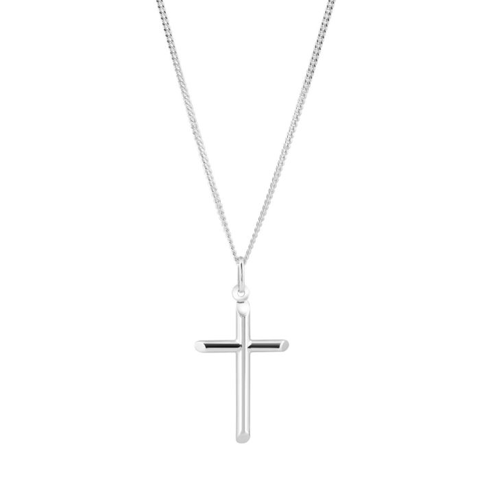 Sterling Silver Medium Plain Cross Necklace with Curb Chain