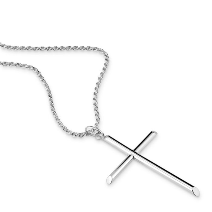 Sterling Silver Large Plain Cross Necklace with Rope Chain