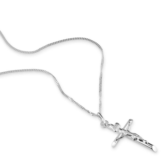 Sterling Silver Small Cross Crucifix Necklace with Curb Chain