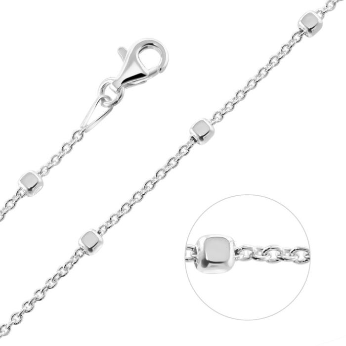 Sterling Silver 1.2mm Cable Chain Bobble Necklace with Cube Beads