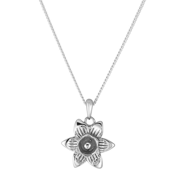 Sterling Silver MARCH DAFFODIL Necklace with Curb chain