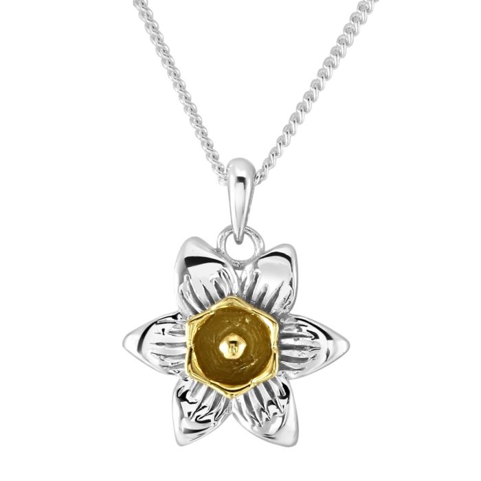 Sterling Silver Gold Plated MARCH DAFFODIL Necklace with Curb chain
