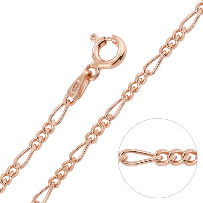 9ct Rose Gold plated 2mm Diamond Cut Figaro Chain Necklace