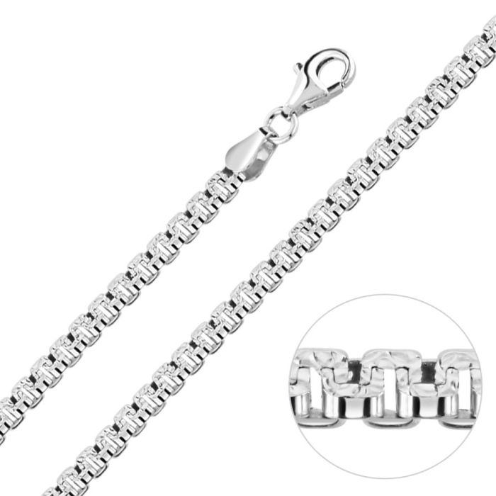 Sterling Silver 3.5mm Greek Box Pave Chain Necklace  