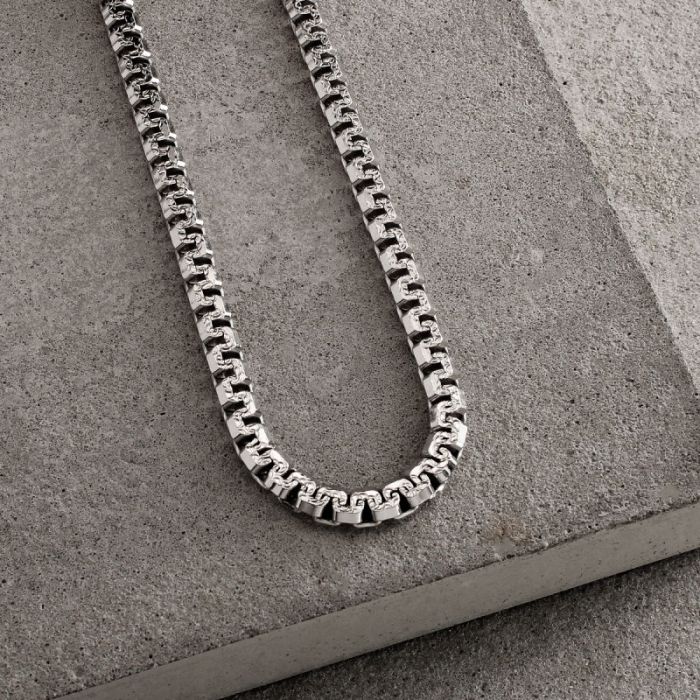 Sterling Silver 5.4mm Greek Box Pave Chain Necklace  