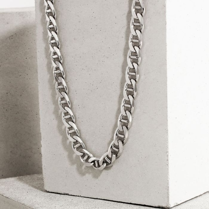 Sterling Silver 6.9mm Diamond Cut Marina Chain Necklace Heavy